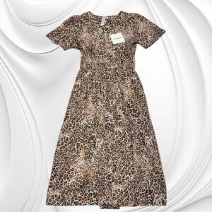 GRACE + KARMA Women’s Small Short Sleeve Leopard Print Maxi Dress